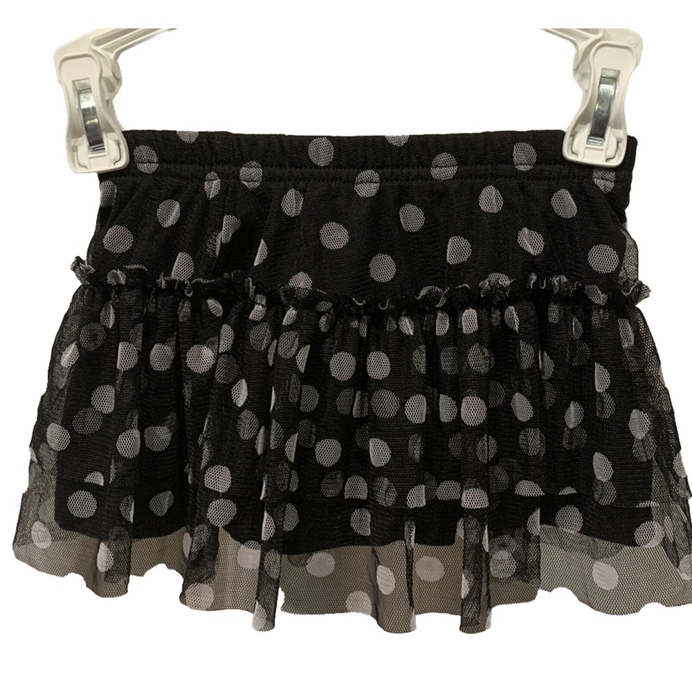 Falls Creek Girls Tutu Skirt Mesh Layered Polka Dots Black & White 12 Months New